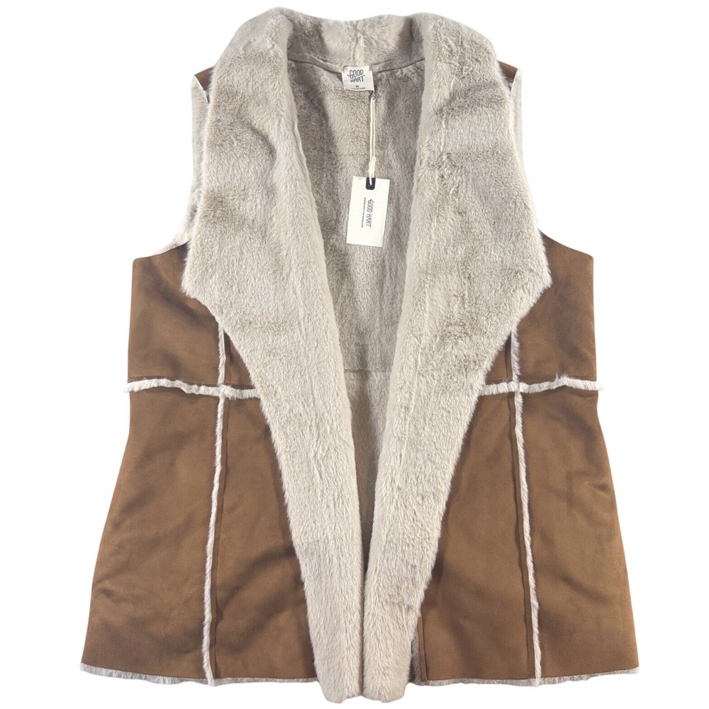 70s Style Faux Suede Vest NEW Women XL Brown Faux Fur Penny Lane Rock Western